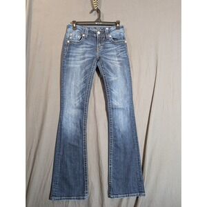 Miss Me Jeans Womens Size 27 Bootcut Embellished Sequins Cross Pockets Denim